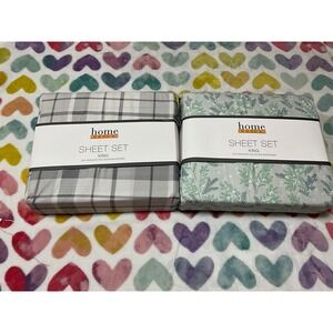 Home Design King Sheet Set Brushed Polyester Microfiber‎ Plaid Botanical